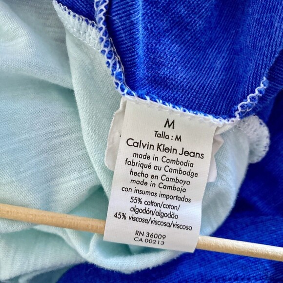 Calvin Klein Jeans White Aqua Blue Colorblock Cap Sleeve Top - Picture 8 of 12